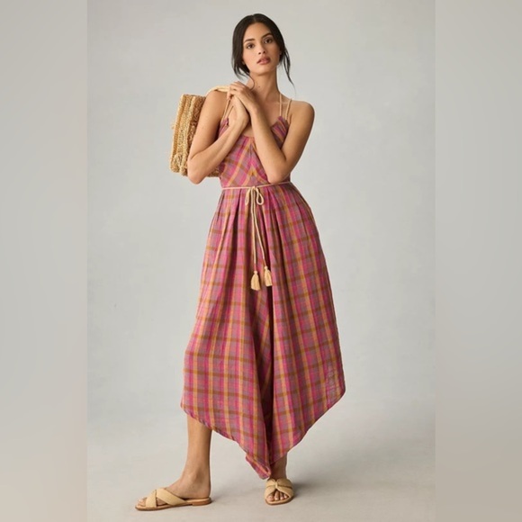 Anthropologie Pink and Orange Plaid Jumpsuit - Picture 1 of 8